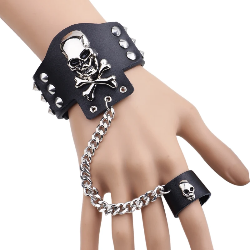 Новинка 2019 модный изящный мужской кожаный браслет goths с коническими манжетами и