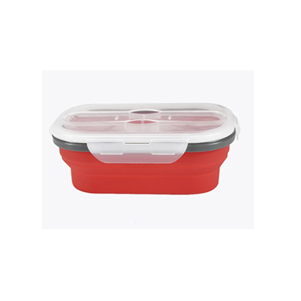 Силиконовый Ланч-бокс контейнеры для хранения продуктов, штабелируемые коробки для обедов бенто контейнер для продуктов, складная СВЧ BPA бесплатные пластиковые крышки - Цвет: red