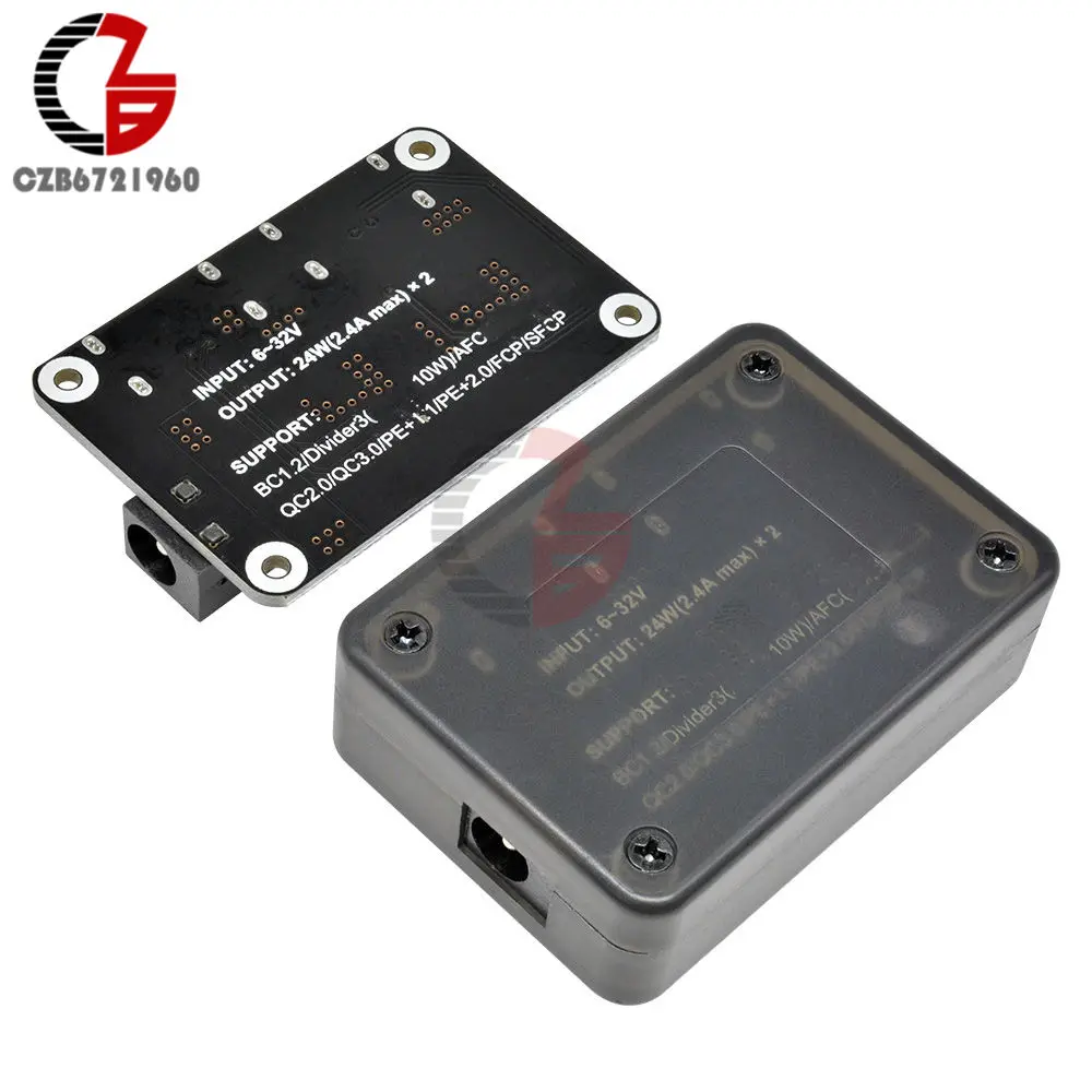 Type B With Case QC3.0 QC2.0 автомобиля зарядка через usb понижающий модуль понижающего быстрого автомобиля Зарядное устройство доска 24V 12V постоянного тока до 5В 9В Напряжение регулятор постоянного тока с двумя портами USB - Цвет: Type B With Case