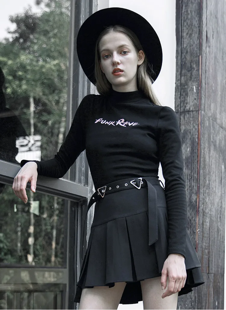 PUNKRAVE маленький Высокий воротник Дикий Розовый письмо вышивка футболка Женская эластичная плюс бархат простой джемпер куртка осень