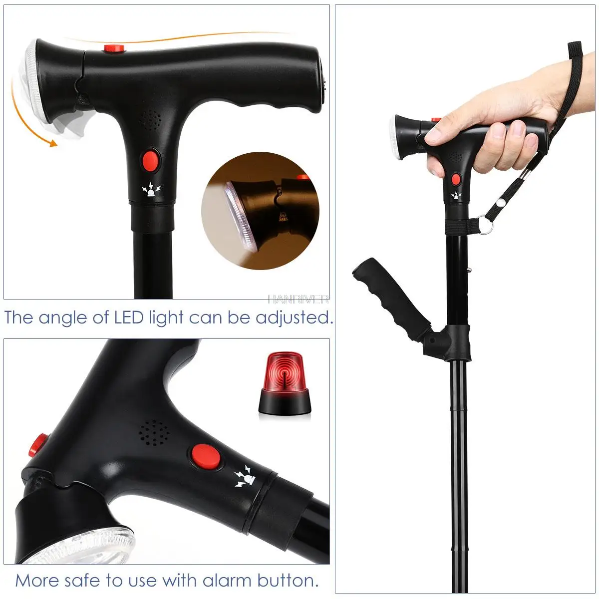 walking cane Elderly Foldable Telescopic Crutch Foldable Crutch LED Reliable Walking Cane Supporting for Elderly Walking