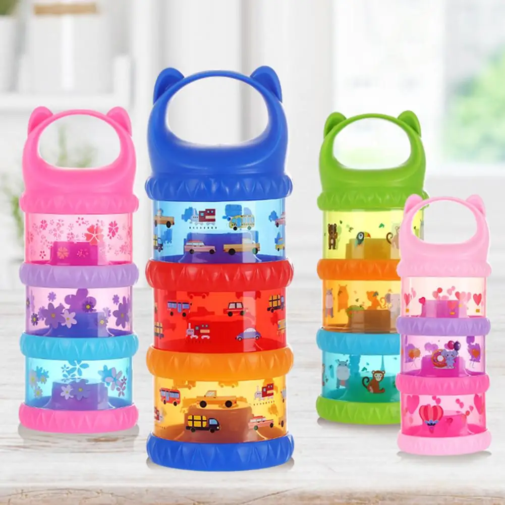 

Car Print Travel 3 Layer Baby Milk Powder Dispenser Non-Spill Storage Container Compact size large capacity good sealing