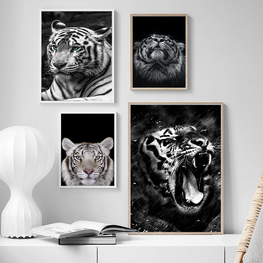 Картина с изображением диких животных в африканском стиле с тигром, холщовые паутинги, Северный, скандинавский, черно-белый, плакаты и репродукции, настенное искусство, Декор