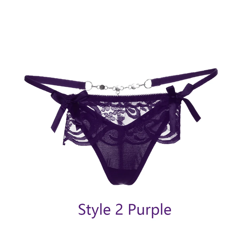 Style 2 Purple 1 шт., новинка, прозрачное сексуальное женское белье, свободный размер, стринги, бесшовные трусы с низкой талией, кружевные трусики, женские стильные трусы - Цвет: Style 2 Purple