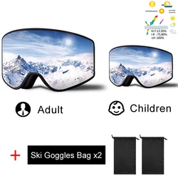 Parent Child Ski Goggles 2 Pack Set Snowboard Anti-Fog Skiing Glasses UV400 for Famliy Men Women Kids Outdoor Sport Snow Eyewear