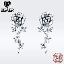 BISAER подлинные 925 пробы серебряные бутоны розы подарок для мамы серьги-гвоздики для женщин 925 серебряные серьги ювелирные изделия S925 GXE336