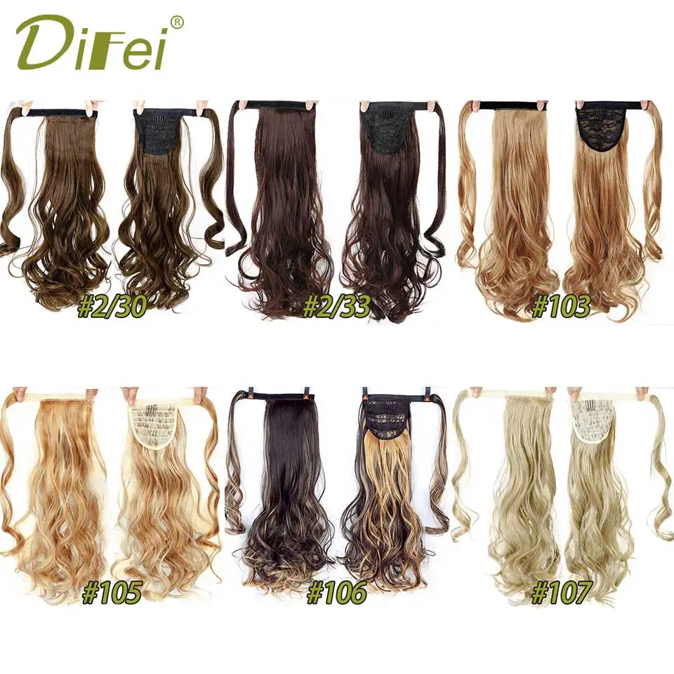 DIFEI Long Wavy Natural Ponytail Clip in Pony tail Hair Extensions Wrap Around on Synthetic Hair Piece for Women
