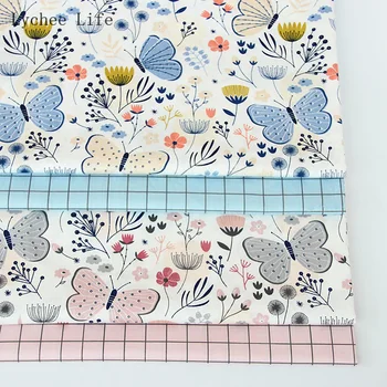 

Lychee Life 50x80/160cm Butterfly Grid Printed Cotton Fabric Patchwork Cloth Fabric Home Texture DIY Sewing Crafts