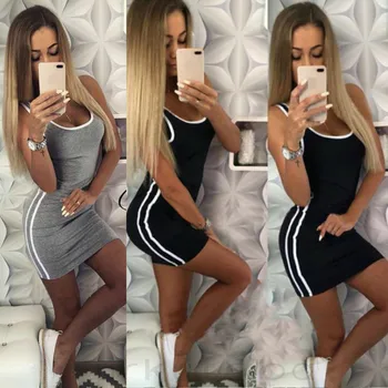 

2019 Summer Casual Slim Solid Color Womens Mini Dress Strappy Backless High Waist Soft Ladies Dress Short Sleeveless