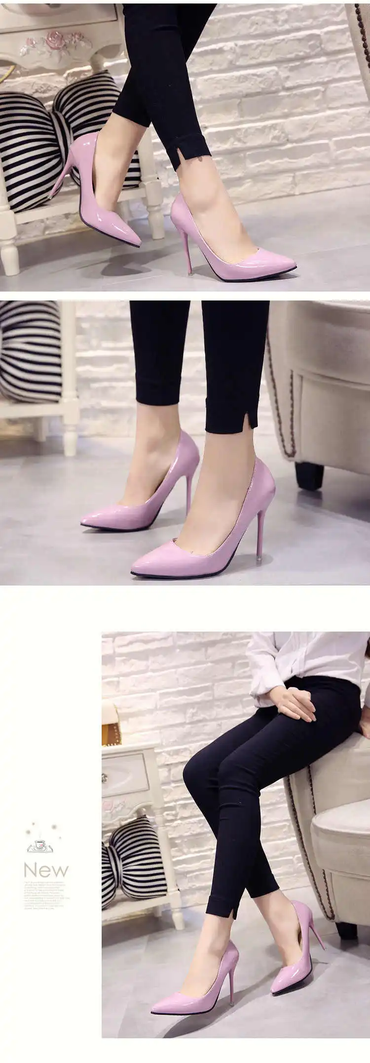 Plus Size 34-44 Hot Women Shoes Pointed Toe Pumps Patent Leather Dress High Heels Boat Wedding Zapatos Mujer Blue Wine Red