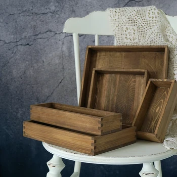 

Creative Retro Wooden Vintage Tray Kitchen Restaurant Food Valet Serving Tray Cake Dessert Tea Coffee Tableware Dining Tray