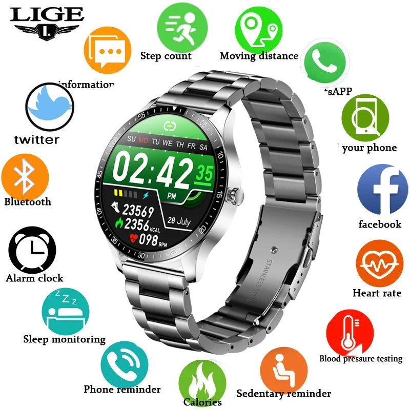 

LIGE Smart Watch Men IP68 Waterproof Sport Watch Call reminder Alarm reminder Heart Rate Smartwatch For Huawei Xiaomi IOS Phone