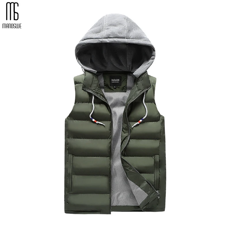 

Manoswe 2019 New Winter Men Vest Warm Sleeveless Jacket Hooded Vest Casual Slim Thick Detachable Male Gilet Homme Waistcoat
