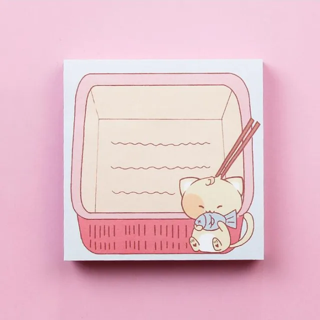 80Page Korean Notebook INS Wind Cartoon Animal Fruit Girl Pattern Horizontal Line Memo Pads Color N Message Cute Sticky Notes 16 Cat eating fish