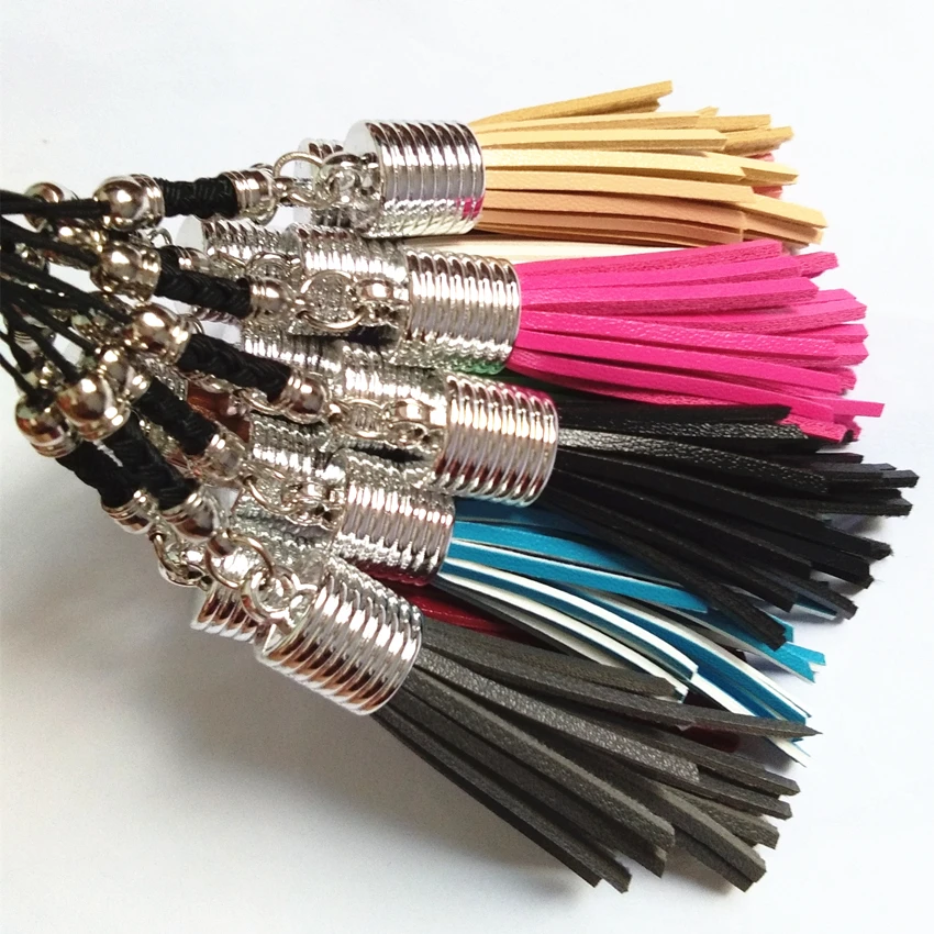 

8cm Leather Flower Tassel Key Chain Long PU Different length Leather Key Ring Pendant Bag Charming Car Holder Personality Gifts
