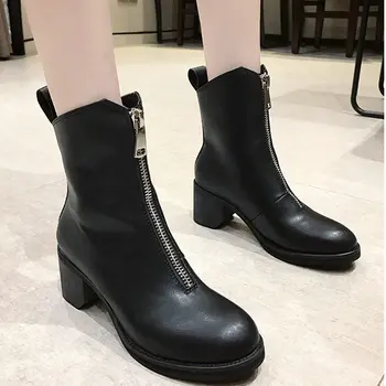 

Nice New Vintage Ankle Boots Women Autumn Round Toes Zip Front Brand Basic Shoes Woman High Heels Young Lady Walking Rain Boot