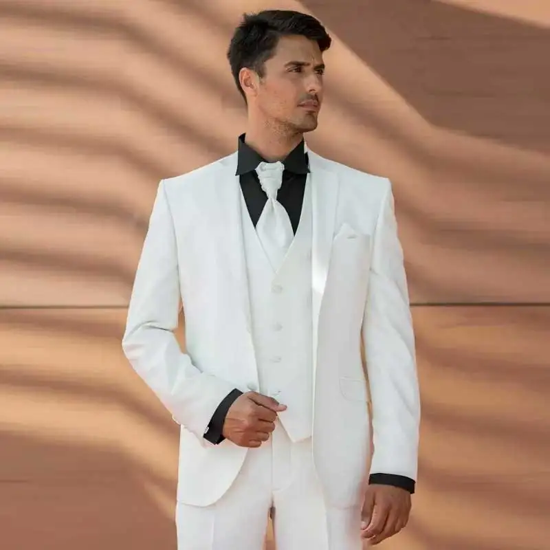 

ivory Suits Mens Wedding BestMan Suit Groom Tuxedo Slim Fit Terno Masculino Costume Mariage Homme 3Piece Brugundy Vest Pants