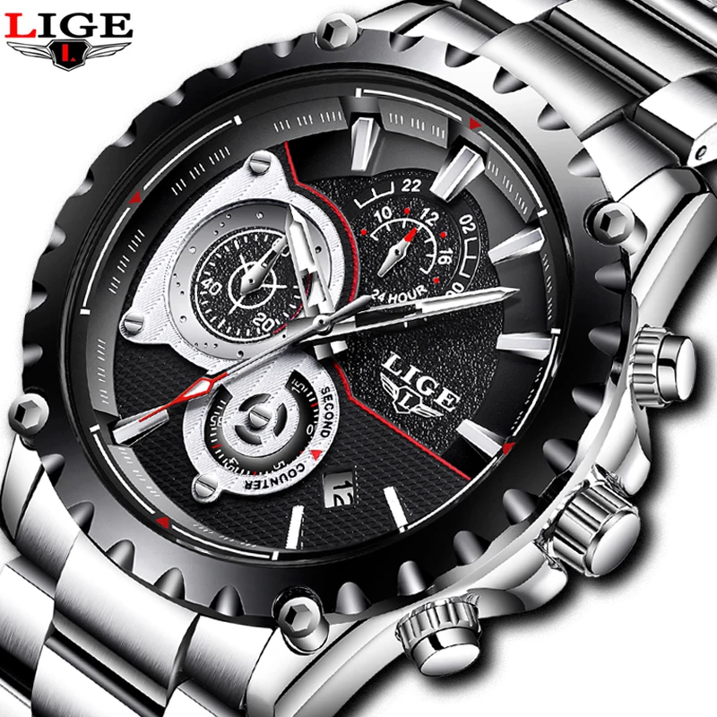 

LIGE New Men's Watch Top Brand Luxury Sports Steel Strip Quartz Men's Watch Military Waterproof Men's Clock Relogio Masculino