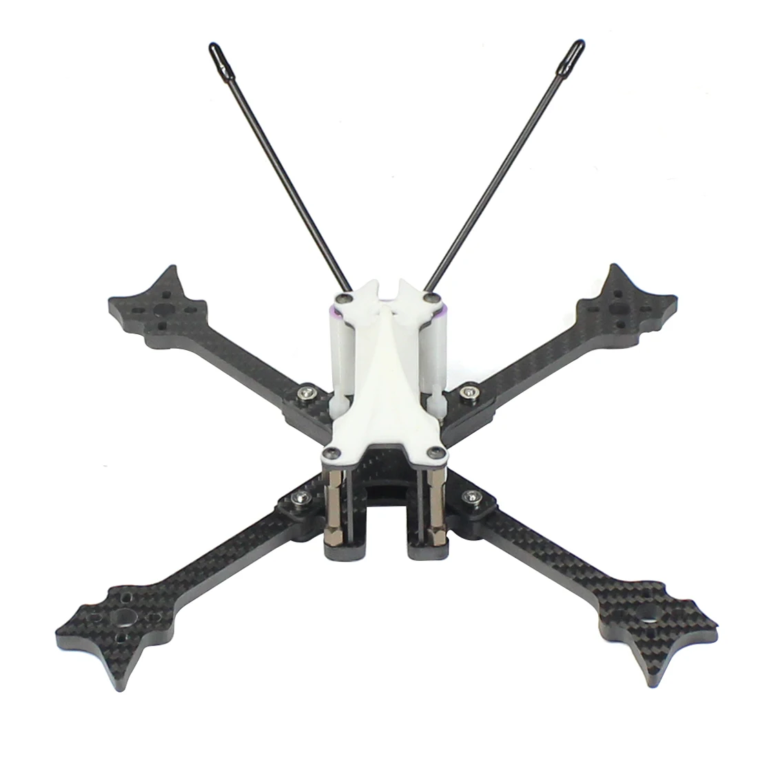 Vue de dessus du cadre drone FPV 5 pouces, avec espace pour la carte de vol et la caméra.