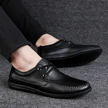 

Men's Moccasins Summer Man genuine Leather Shoes lace up Male Boat Shoe Flat oxfords hollow out Breathable soft shoes men