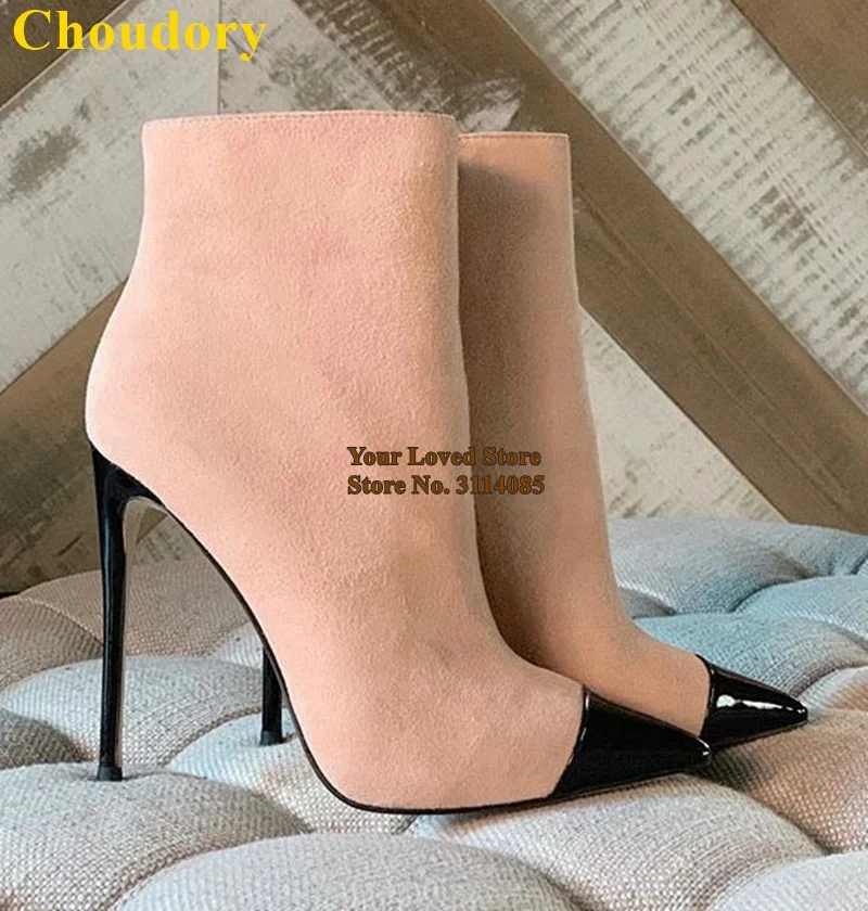 black pointed booties heels