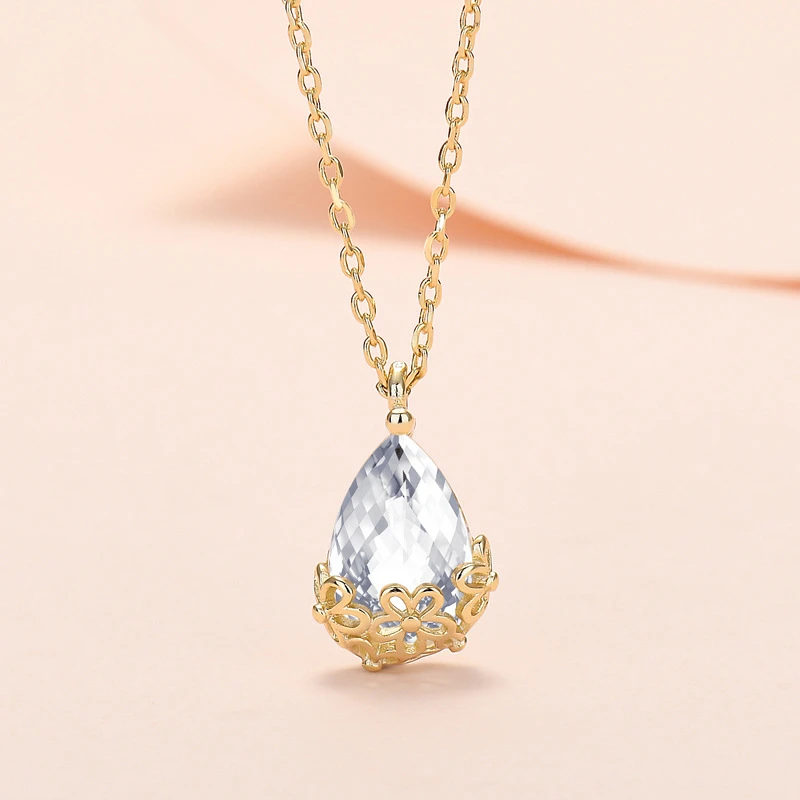 18K Gold Color Jewelry Sets For Women Waterdrop Zirconia Pendant Necklace Earrings 2 pcs Rhinestone Jewellery Set Party Gifts