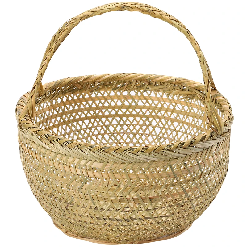 Round large bamboo wicker basket straw rattan handmade organizer baskets for storage bread fruit Laundry Panier Osier Picnic 6