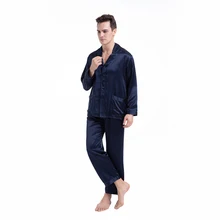 Men's Silk Long Sleeve Pajama Set 2 Piece 100% Soft Mulberry 19 Momme Lightweight Nightgown Homewear Male Pjs