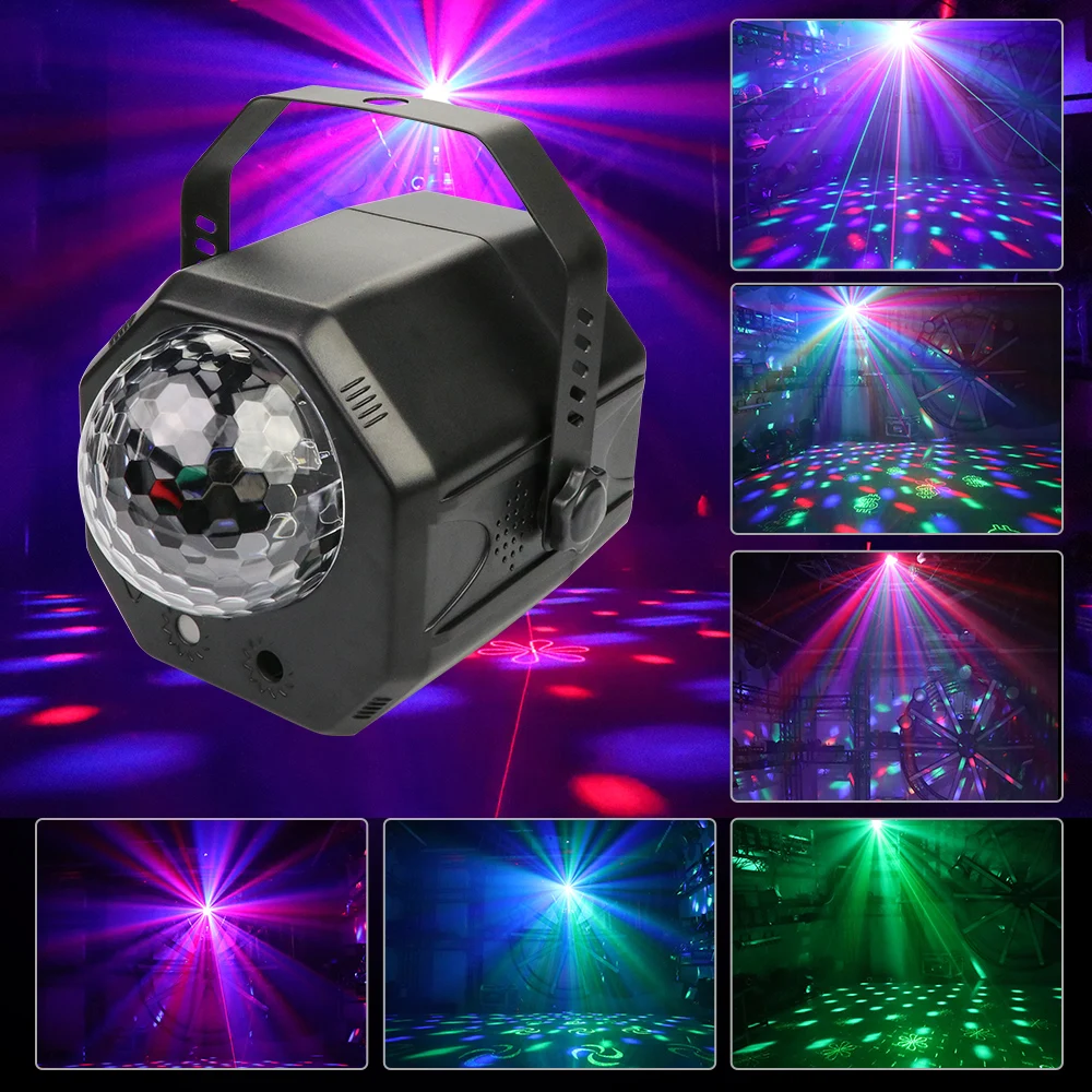

Magic disco Ball Newest Sound party lights Laser disco Light 2 Lens+1 RGB DJ Disco Stage Light Sound Activated for patry show