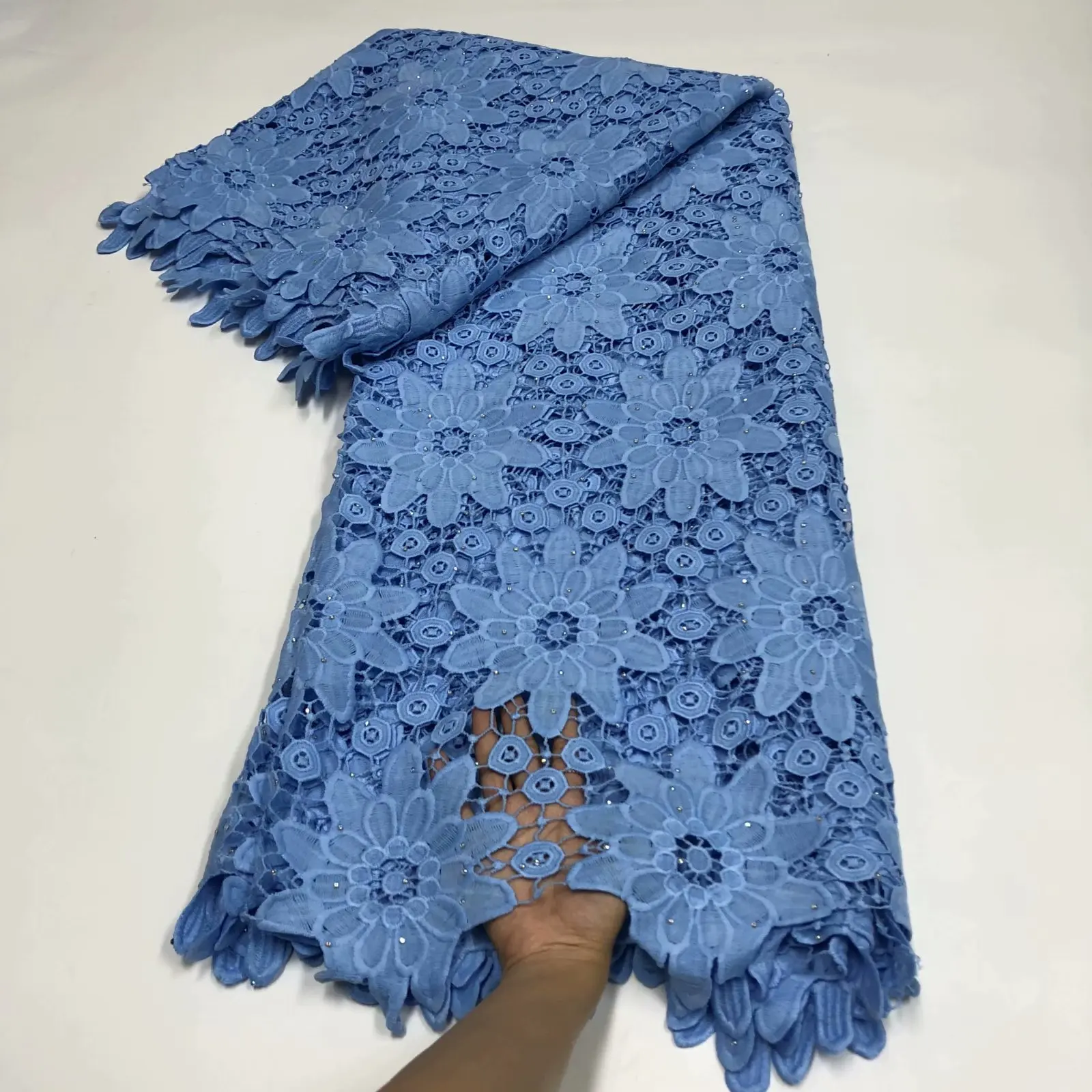 Небесно-голубое кружево Африканский шнур гипюр кружевная ткань 2020 высокое
