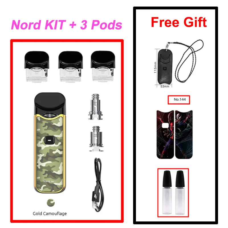 SMOK Nord Pod Vape 1100 мАч батарея 3 мл Pod система обычная сетка катушка электронная сигарета комплект испаритель VS SMOK NOVO Minifit комплект - Цвет: Gold Camouflage