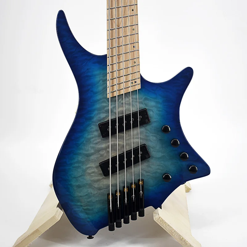 Zlg 5 String Headless Bass Aangewakkerd Fret Electric Bass Gradiënt Blauw Swamp Ash Body Maple Top Actieve Pick Up