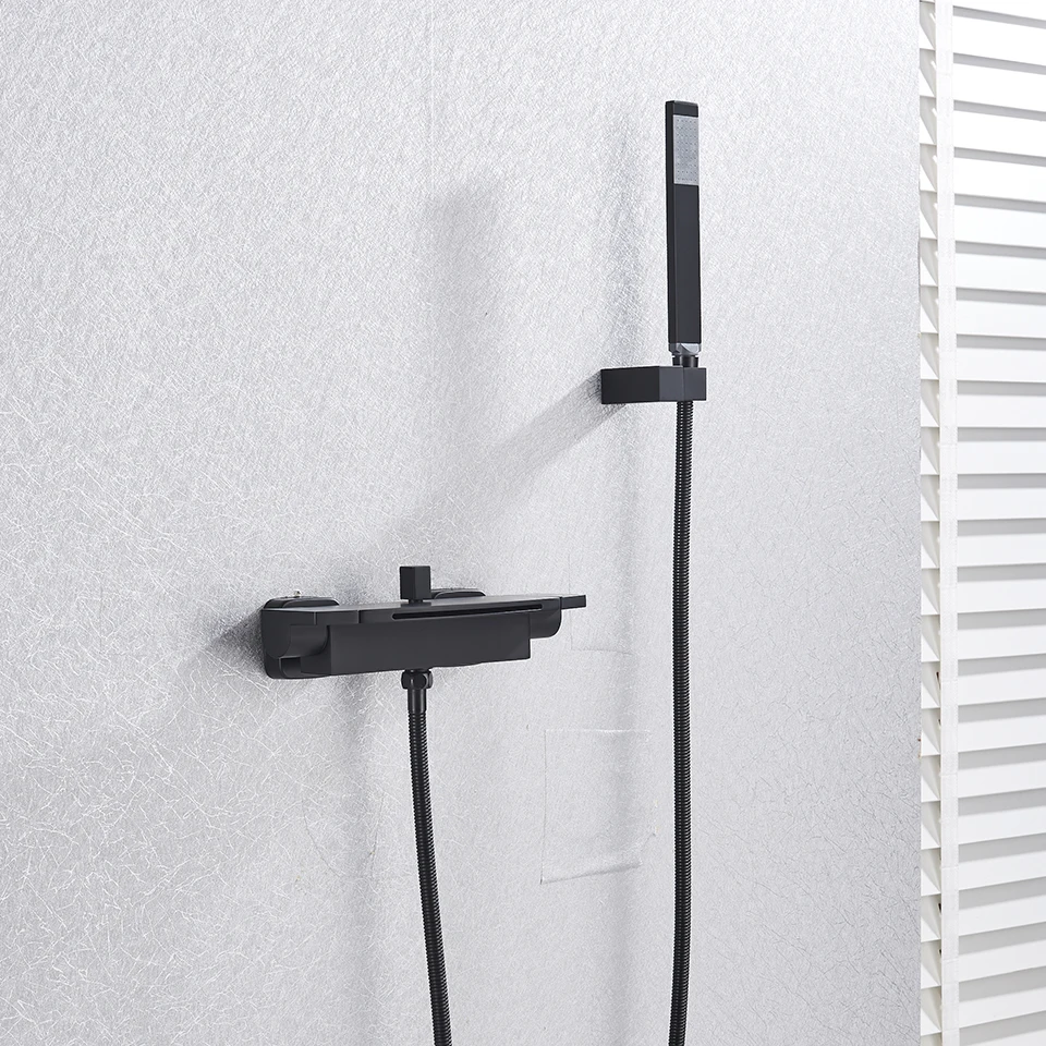 Bathroom Tub Faucet Single Handle Waterfall Spout Mixer Tap with Hand Shower Wall Mounted Bath Faucet Bathtub Water Mixer bathtub faucet