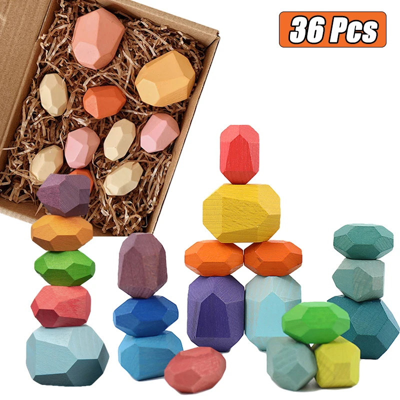 5-36 Uds niños de color de madera de piedra Jenga bloques de construcción juguetes educativos apilamiento creativa juegos Arco Iris juguetes de madera
