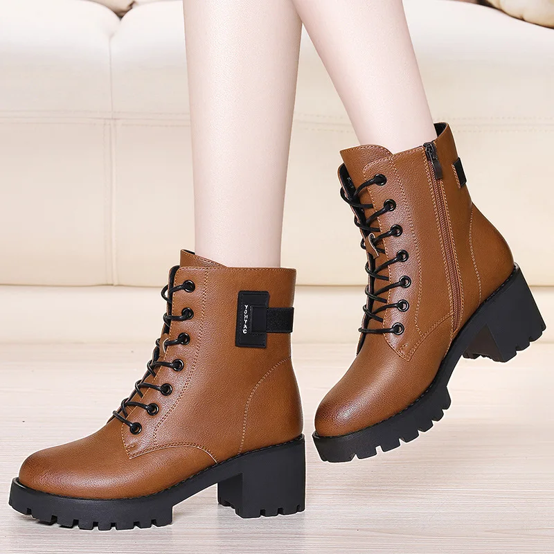 

Chunky Heel Short Boots Women's 2019 Autumn And Winter New Style High-Heel Martin Boots Women's British-Style Boots Huidong Wome