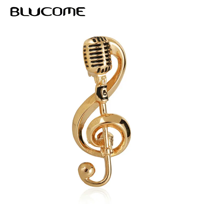 Blucome Music Note, золотые броши в форме микрофона для женщин, мужчин, певица, клубный значок, аксессуары для одежды, брошь с камнем, булавки, подарки