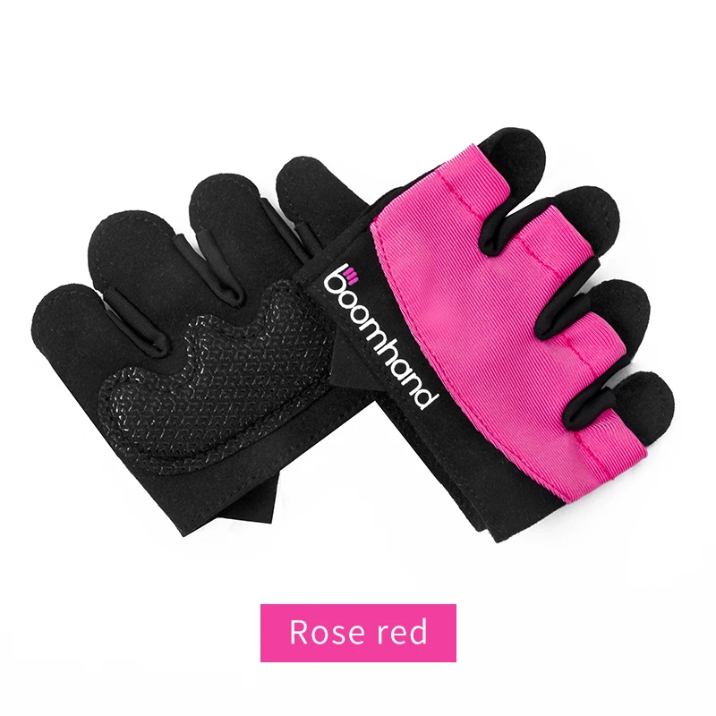 Rose Red Без боли без усиления 1 пара фитнес перчатки с четырьмя пальцами женские нескользящие Дышащие Бодибилдинг спортивные тренировочные мужские Кроссфит тренировки - Цвет: Rose Red