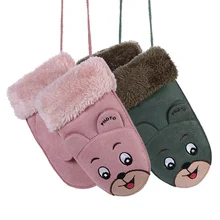 Новые плюшевые и бархатные теплые перчатки для детей, детские осенне-зимние теплые перчатки с рисунком животных, варежки для малышей
