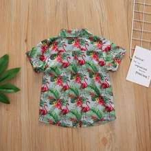 Горячая Распродажа, хлопковая рубашка с короткими рукавами и кружевным принтом фламинго для мальчиков