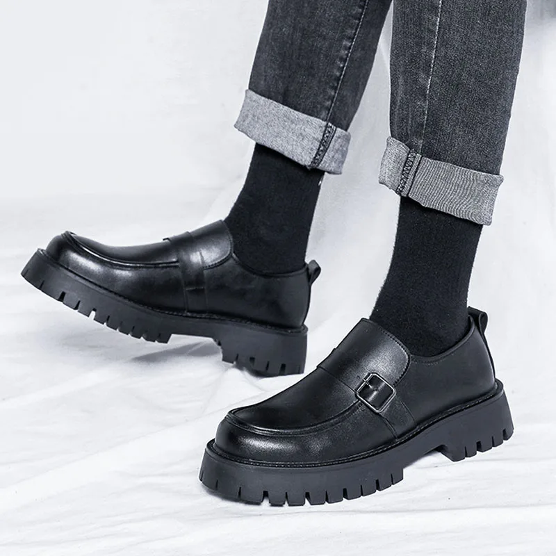 Zapatos informales de cuero con plataforma gruesa para hombre, mocasines  masculinos de estilo coreano Harajuku con plataforma gruesa para vestido de  boda|Zapatos formales| - AliExpress