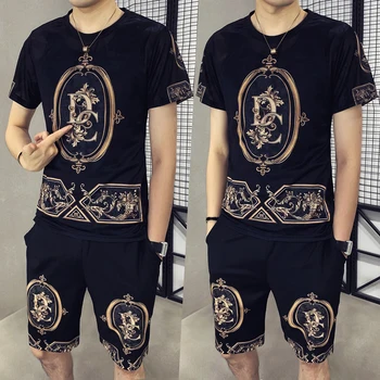 

2020 Summer 2 Piece Set Tracksuit Men Tshirts Shorts Sweat Suits Male Casual Streetwear O-Neck T-shirt Suit Ropa Deportiva Mujer