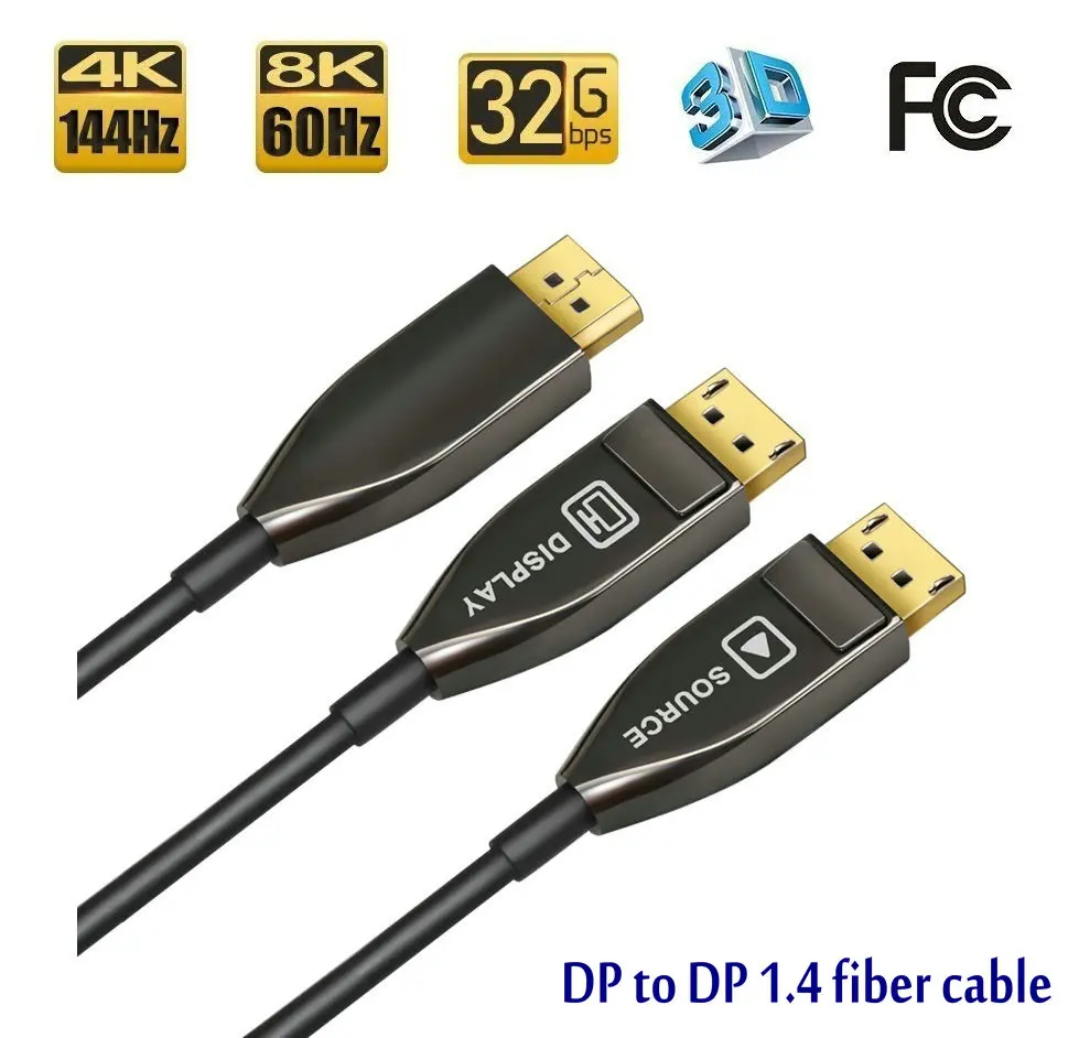 25 м волоконный DisplayPort кабель Male to Male 32 Гбит/с Высокая скорость 8k @ 60 Гц 4К @ 140 Гц, 1,4 порт дисплея для большой игры HDTV проектор, PC хост