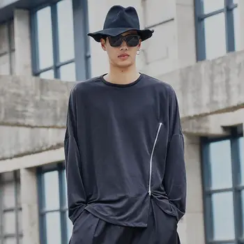 

EWQ / men's wear Design zipper design long sleeve T-shirt round collar long sleeve 2020 spring comfortable fabric tee 9Y1586