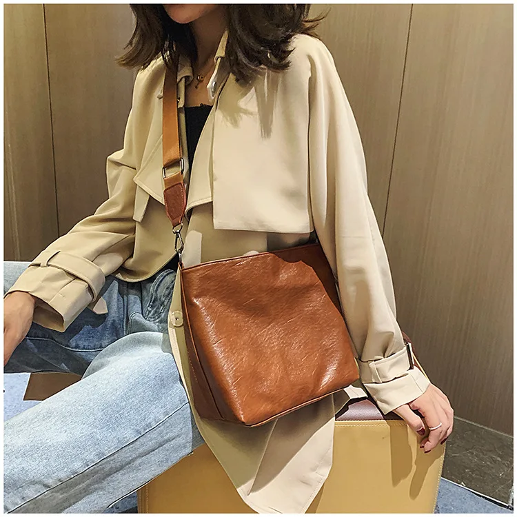 

Autumn New Style Korean-style Versatile Wide-Strap Shoulder Bag CHIC Casual Fashion Textured Simple One-Shoulder Large Capacity
