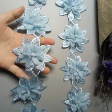 10X Небесно-Голубой растворимый с цветами роз и жемчугом шифон вышитая кружевная отделка Лента из ткани шитье ремесло лоскутное украшение ручной работы