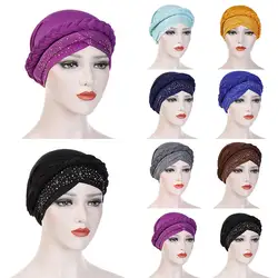 Мусульманские женские повязки для волос тюрбан Hairdbands cap Cross Drill тюрбан шляпа раковая Кепка chemo мягкая шапка головной убор аксессуары для