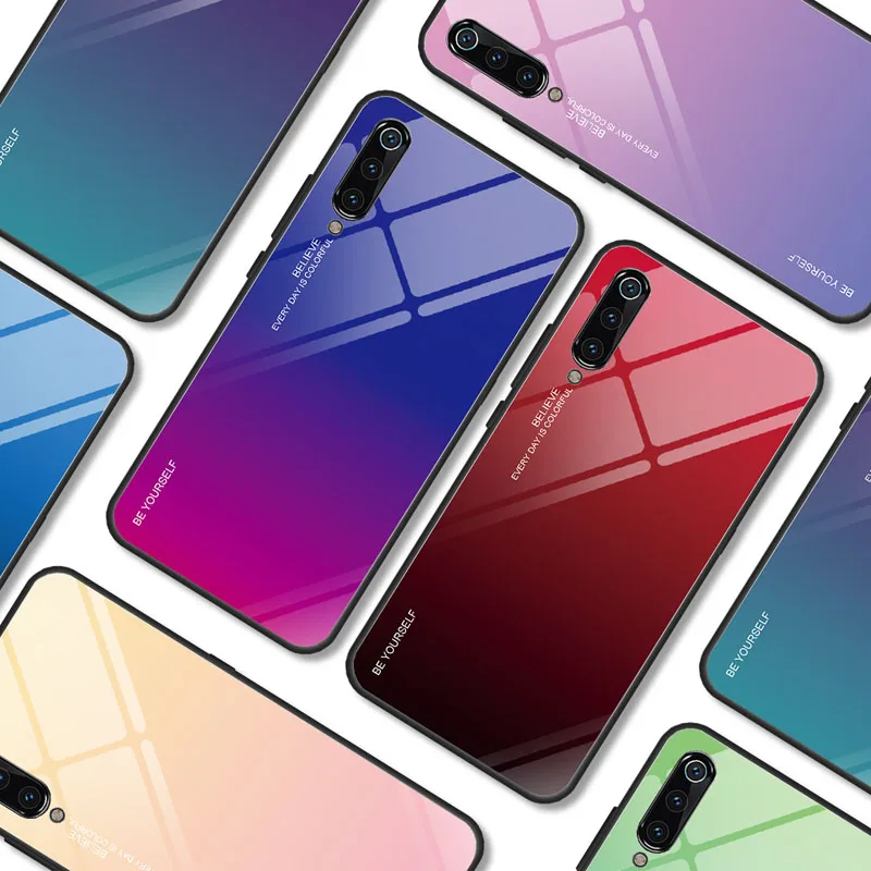 

100PCS/Lot Mobile Glass Back Cover For Xiaomi Pocophone F1 Mi 8 9 9SE 6 6X Mi8 Lite Max3 A3Lite Gradient Color Case