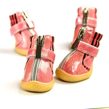 

4Pcs/set Pet Dog Shoes Booties Waterproof PU Leather Shoes Puppy Dogs Zipper Shoes For Small Cats Dogs Shoes