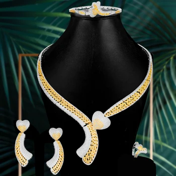 

GODKI 4PC BIG Heart Love Luxury African Jewelry Set For Women Wedding Party Naija Bride Necklace Dubai Bridal Dress Jewelry Set