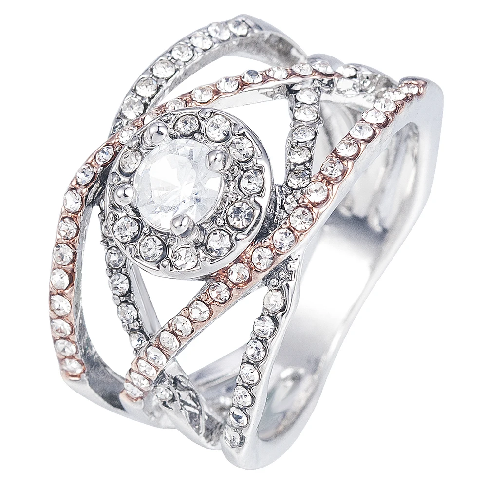 Женские Элегантные вечерние двухцветные Свадебные кольца с кристаллами из страз, обручальное кольцо, ювелирное изделие, размер 6-10